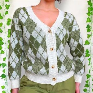 Knit argyle cardigan
